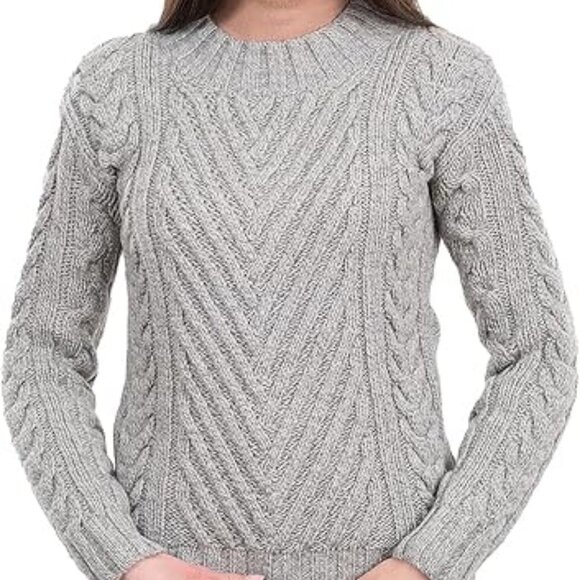 SAOL 100% Irish Merino Wool  Ribbed Cable Sweater Wool, Grey  Women Size XS  NIB - Picture 1 of 3